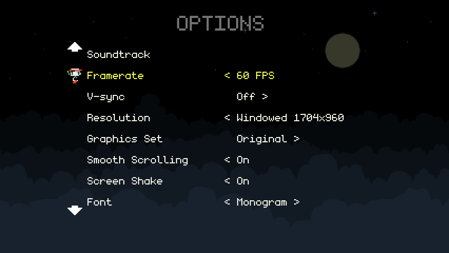 The Options Menu screen.